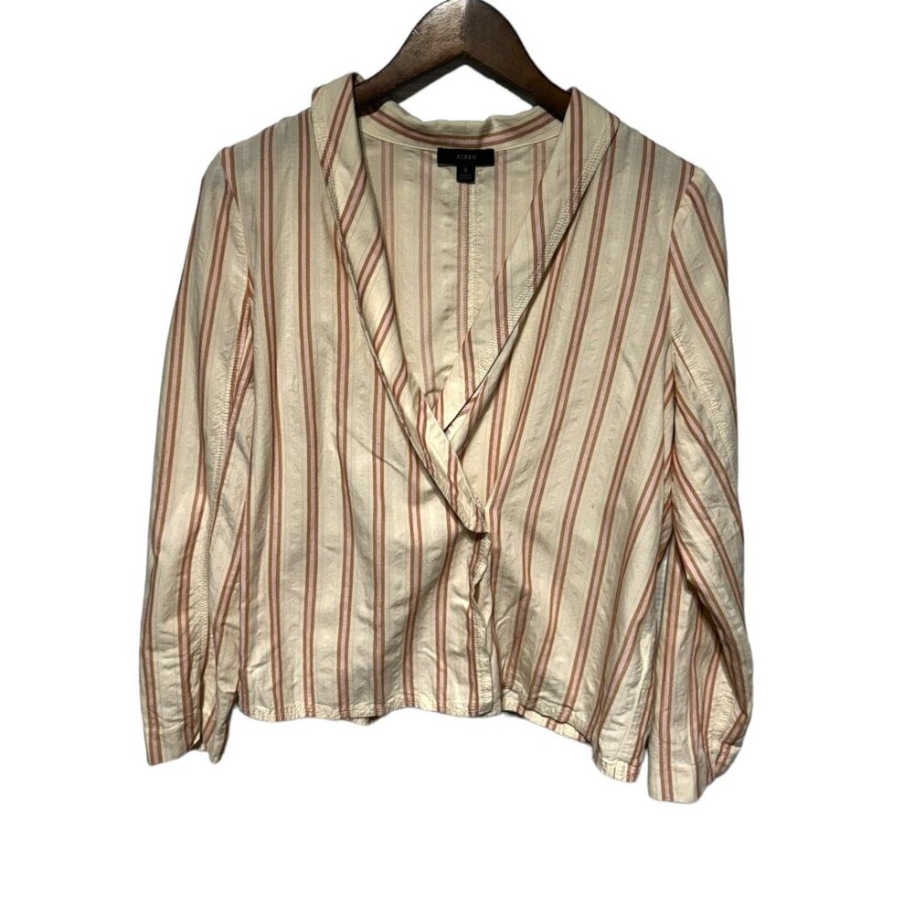 J. Crew Crossover Front Ivory and Pink Blouse Size Small